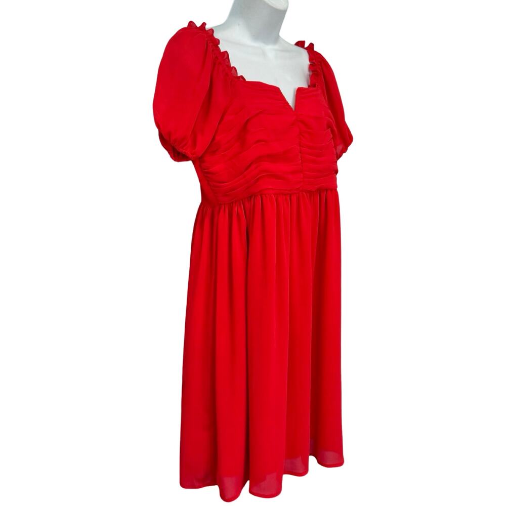 Tahari ASL Cherry Red Chiffon Short Puff Sleeve Notch Mini Dress size 8 NEW Tags - Picture 10 of 11